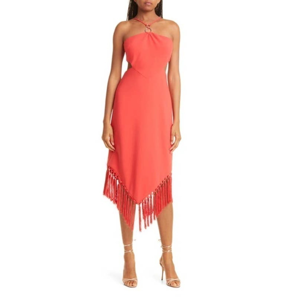 LIKELY Aldina Cutout Fringe Trim Dress In Bittersweet Size 4 NWT
